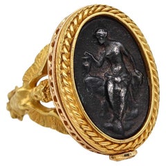 Ivo Spina Renaissance Revival Cocktail Ring in 18Kt Yellow Gold with Medallion