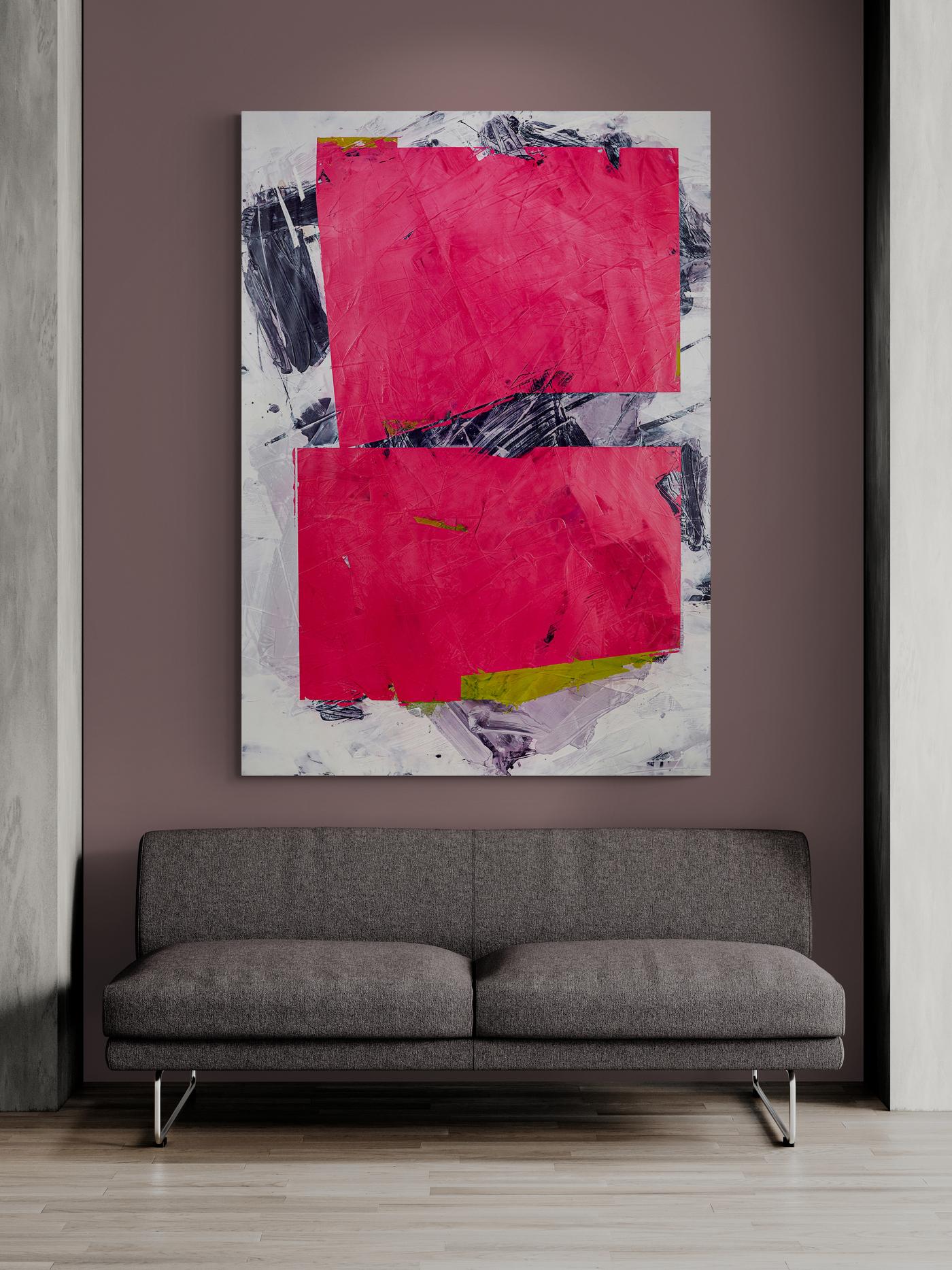 Crimson No 2 - large, bold, abstract shapes, marble dust, acrylic, wax on canvas For Sale 2