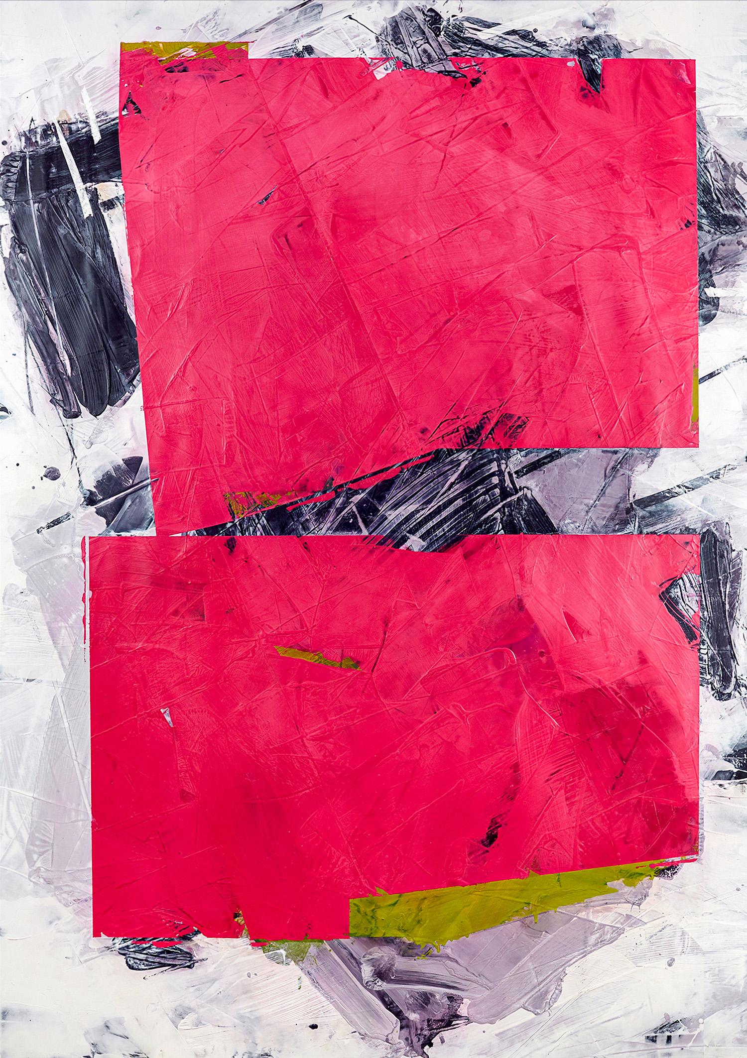 Ivo Stoyanov Abstract Painting - Crimson No 2 - large, bold, abstract shapes, marble dust, acrylic, wax on canvas