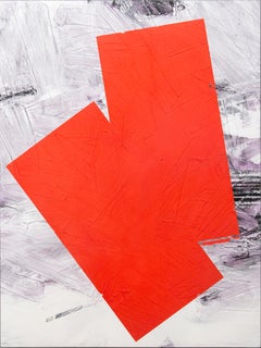 Dark Orange No 40 - bold abstract shapes, marble dust, acrylic, wax on canvas