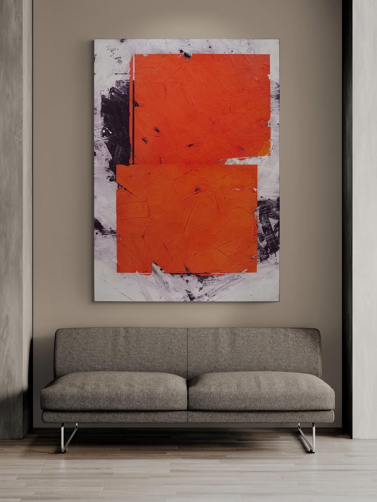 Arancio scuro n. 41 - forme astratte e audaci, polvere di marmo, acrilico, cera su tela in vendita 3