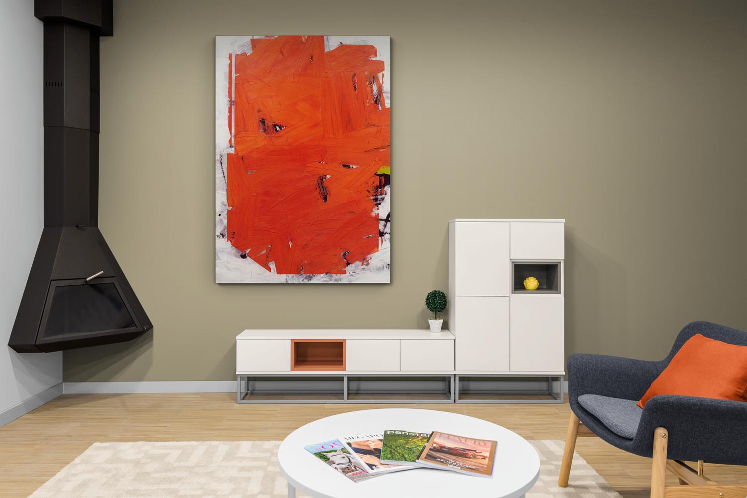 No 44 orange foncé - formes abstraites audacieuses, poussière de marbre, acrylique, cire sur toile - Contemporain Painting par Ivo Stoyanov