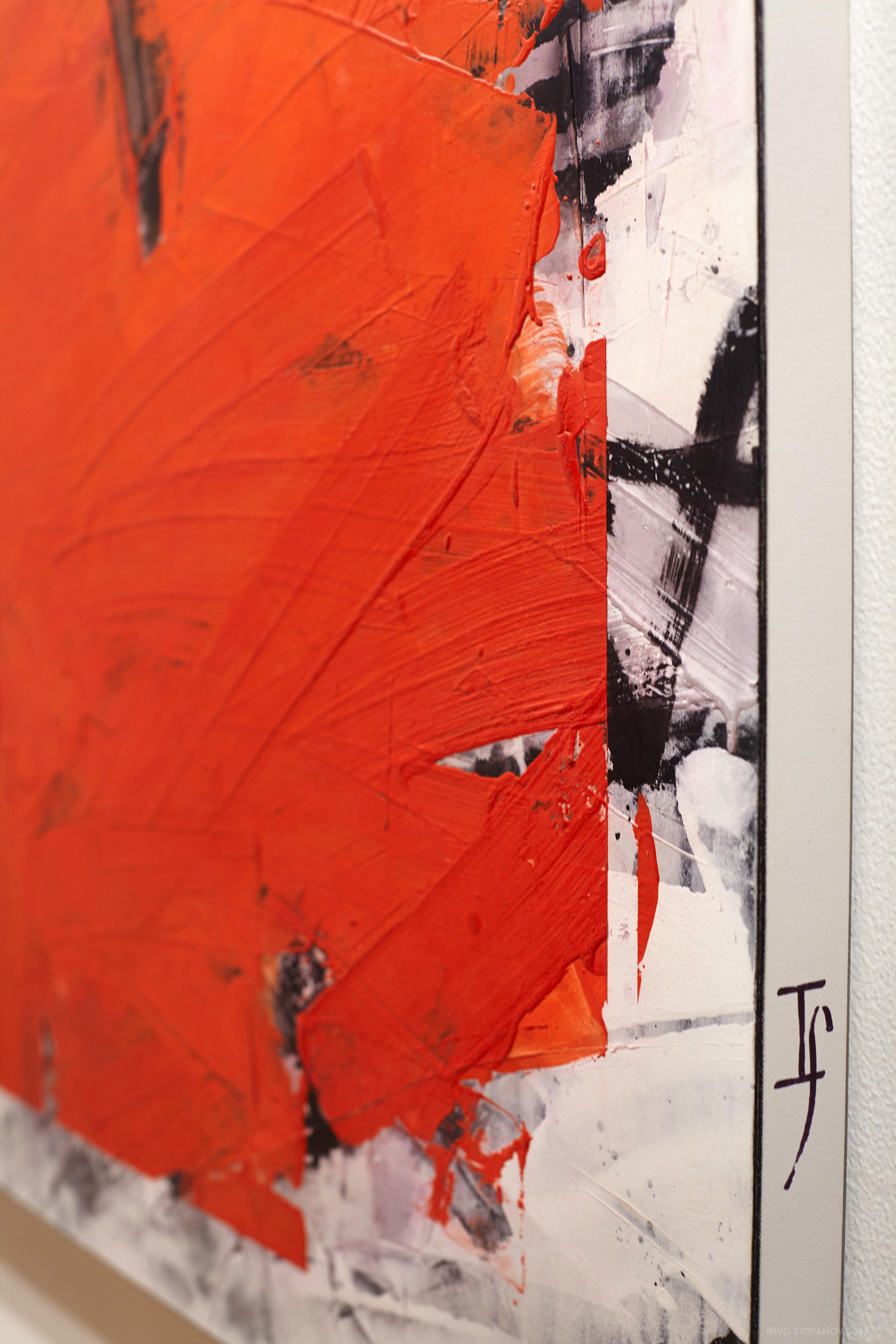 Dark Orange No 44 - bold abstract shapes, marble dust, acrylic, wax on canvas - Contemporary Painting by Ivo Stoyanov