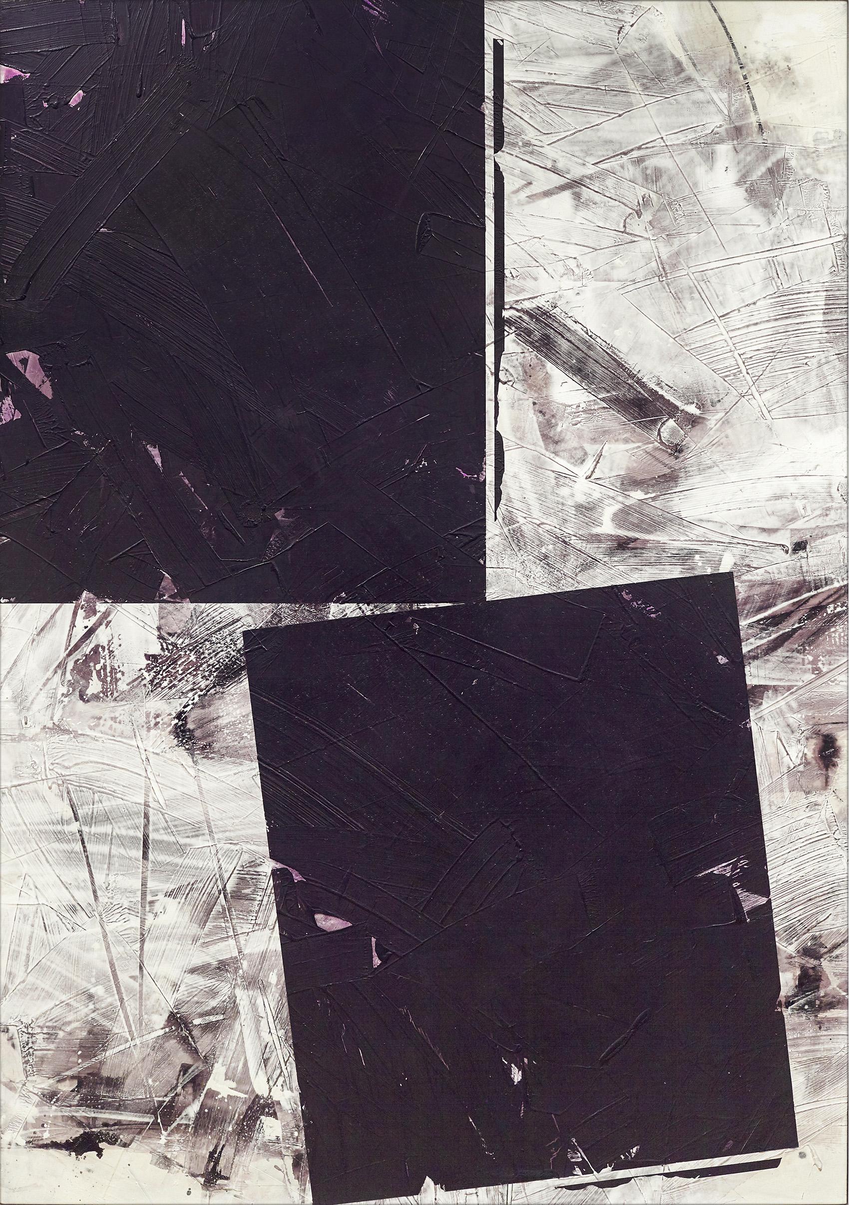 Double Black No.1 – kühne abstrakte Formen, Marmorstaub, Wachs, Acryl auf Leinwand im Angebot 1