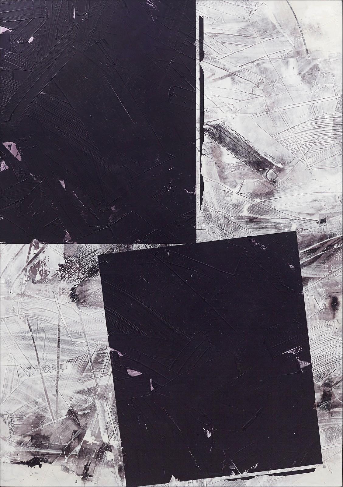 Ivo Stoyanov Abstract Painting – Double Black No.1 – kühne abstrakte Formen, Marmorstaub, Wachs, Acryl auf Leinwand