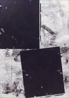 Double Black No.1 - bold abstract shapes, marble dust, wax, acrylic on canvas