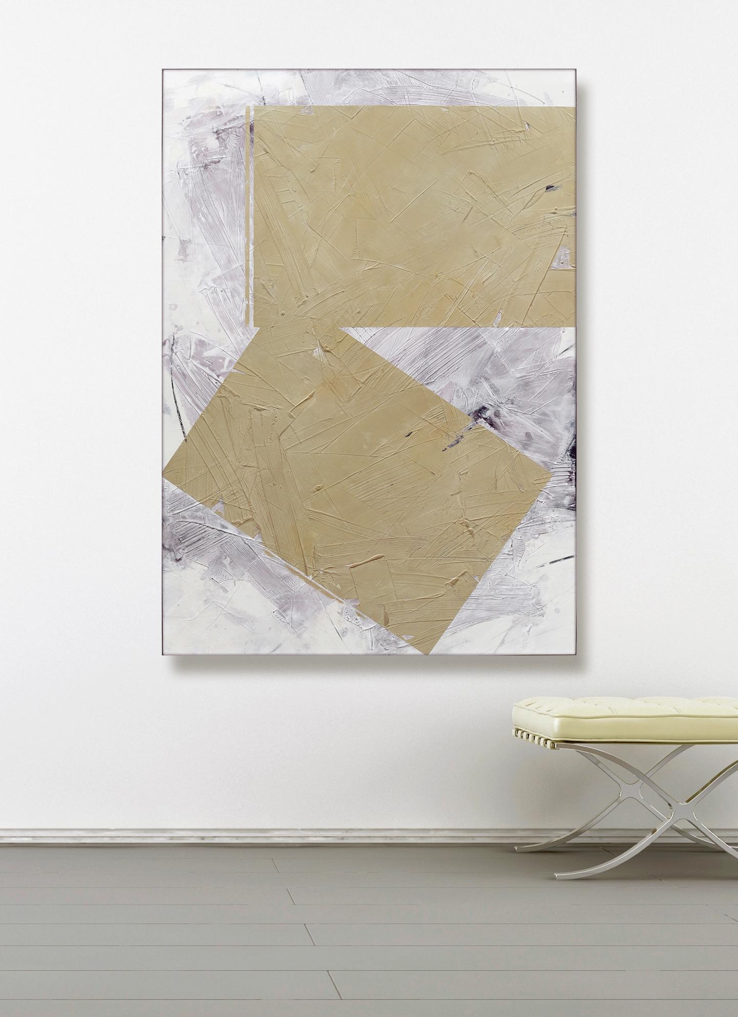 Equal Neutrals No 1 - soft, abstract shapes, marble dust, wax, acrylic on canvas For Sale 2