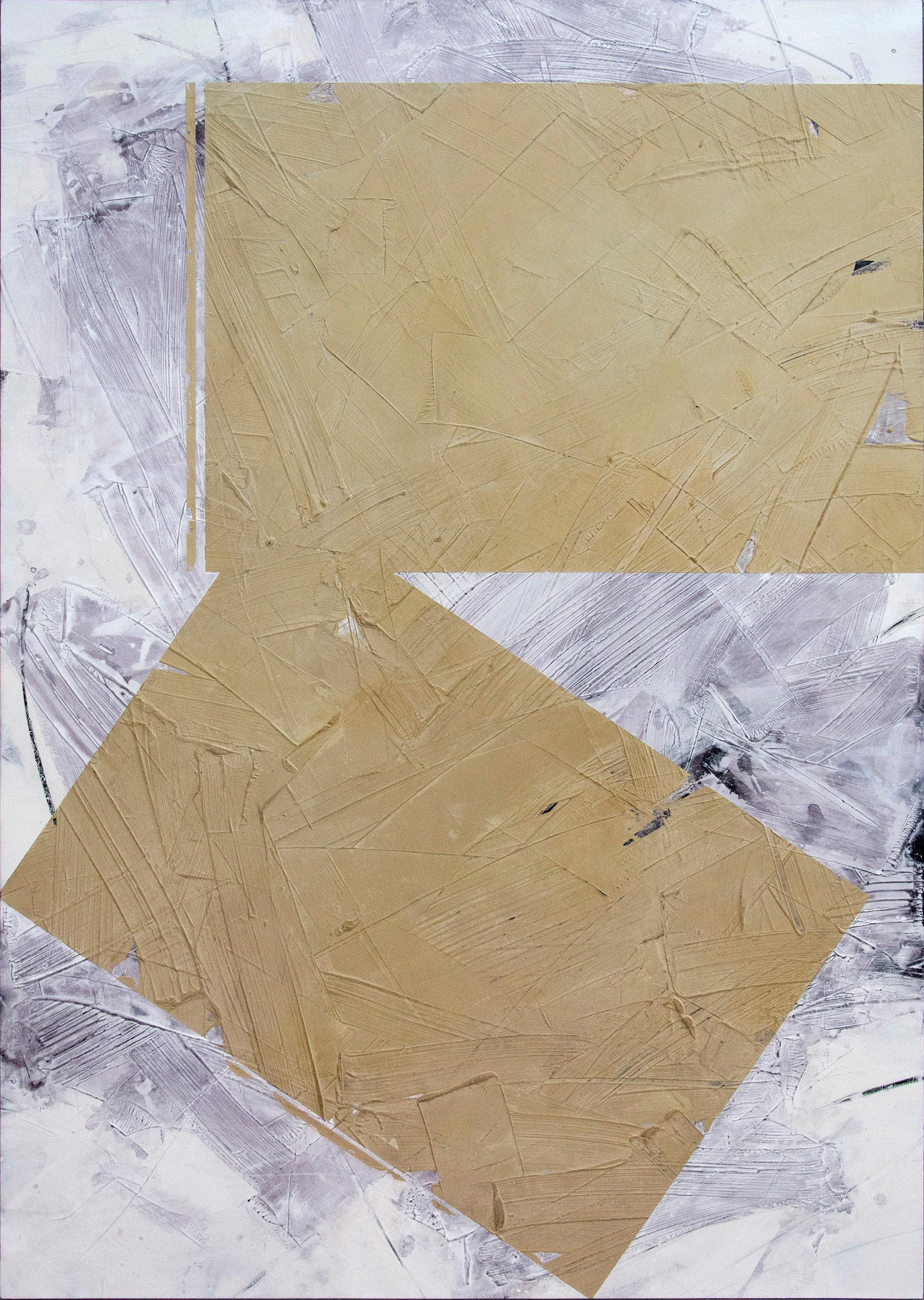Equal Neutrals No 1 - soft, abstract shapes, marble dust, wax, acrylic on canvas - Painting by Ivo Stoyanov