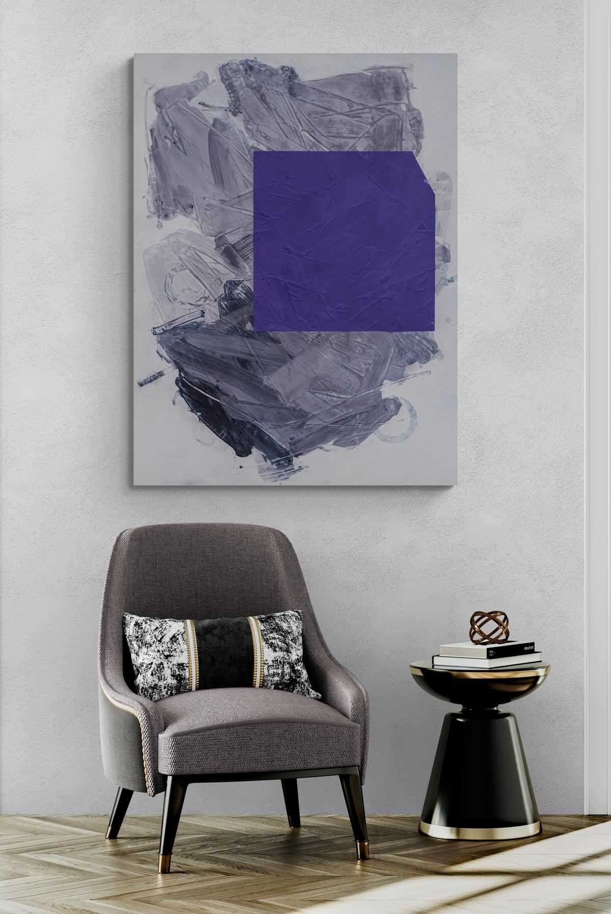 Purple No III - bold, abstract shapes, marble dust, acrylic and wax on canvas For Sale 6
