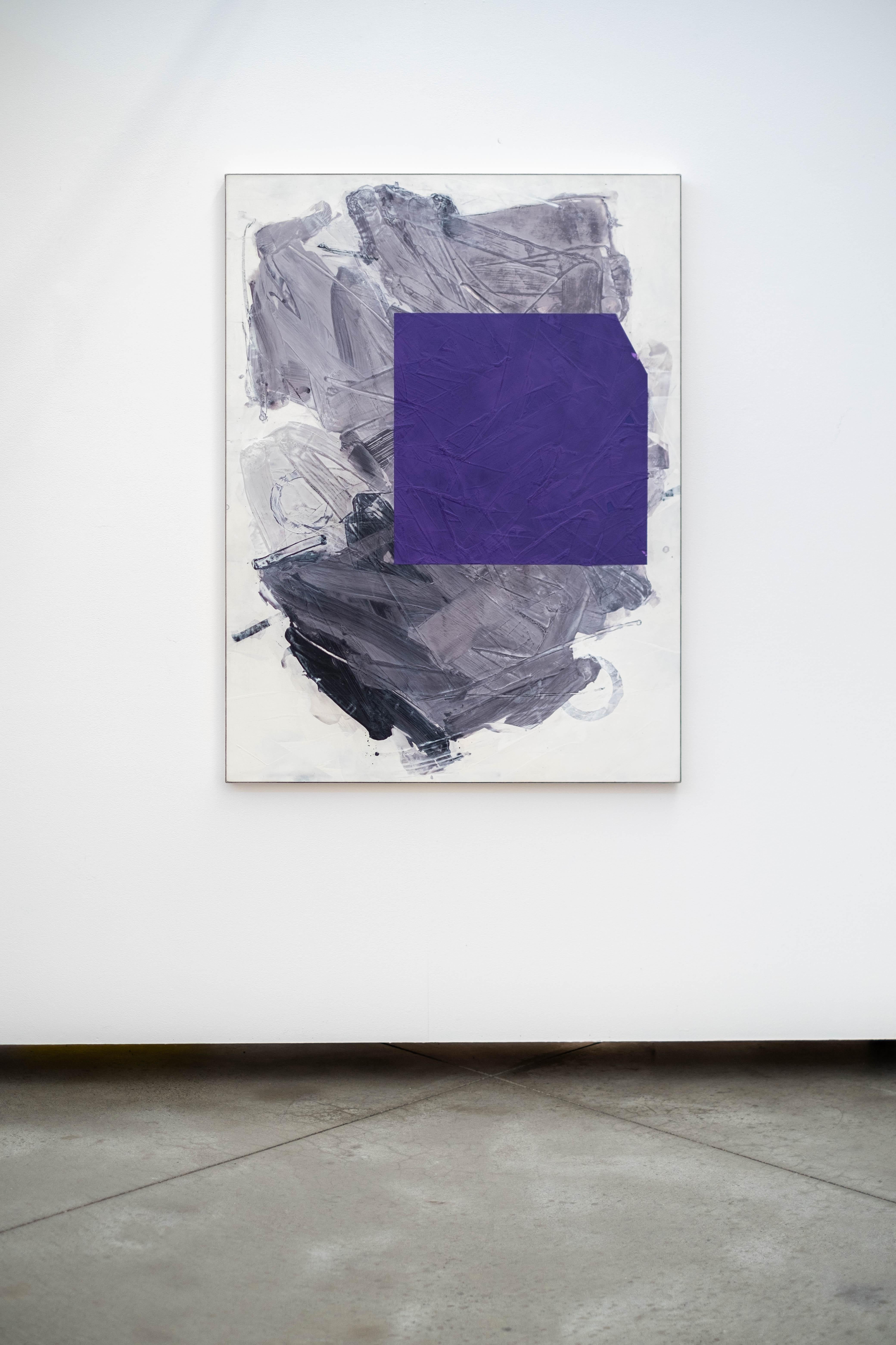 Purple No III - bold, abstract shapes, marble dust, acrylic and wax on canvas - Painting by Ivo Stoyanov