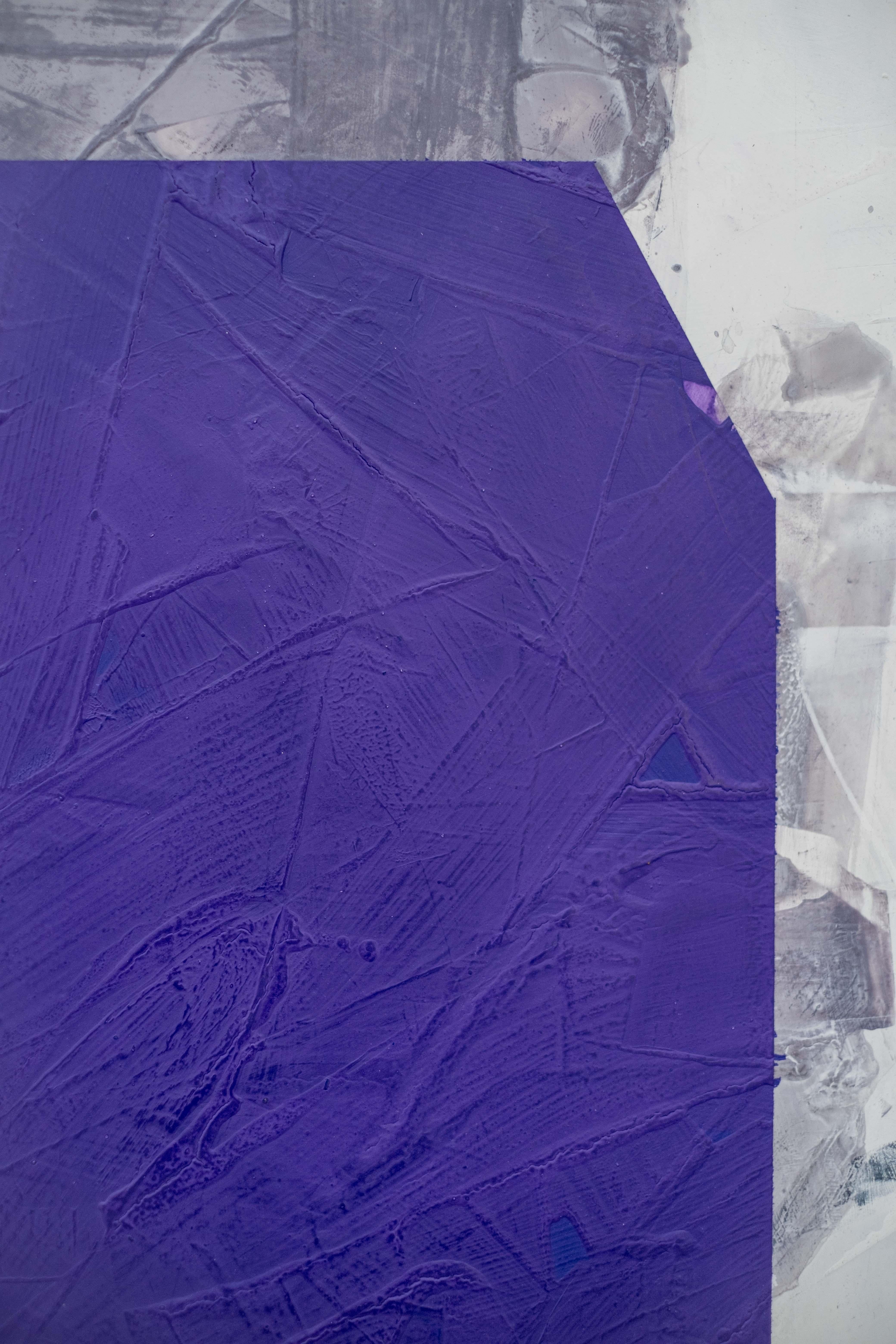 Purple No III - bold, abstract shapes, marble dust, acrylic and wax on canvas - Contemporary Painting by Ivo Stoyanov