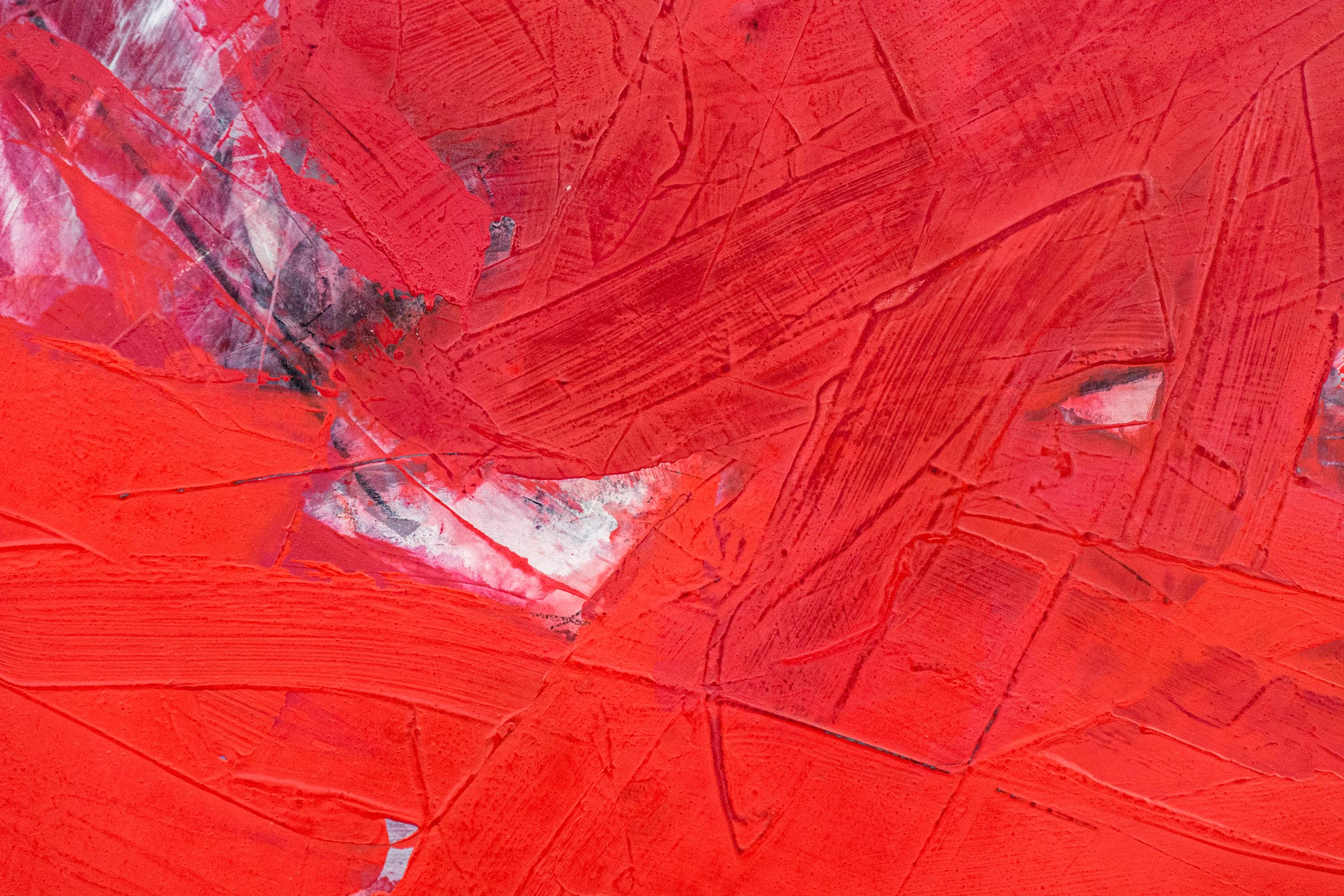 Rot #21 – kühne, abstrakte Formen, Marmorstaub, Acryl und Wachs auf Leinwand (Zeitgenössisch), Painting, von Ivo Stoyanov