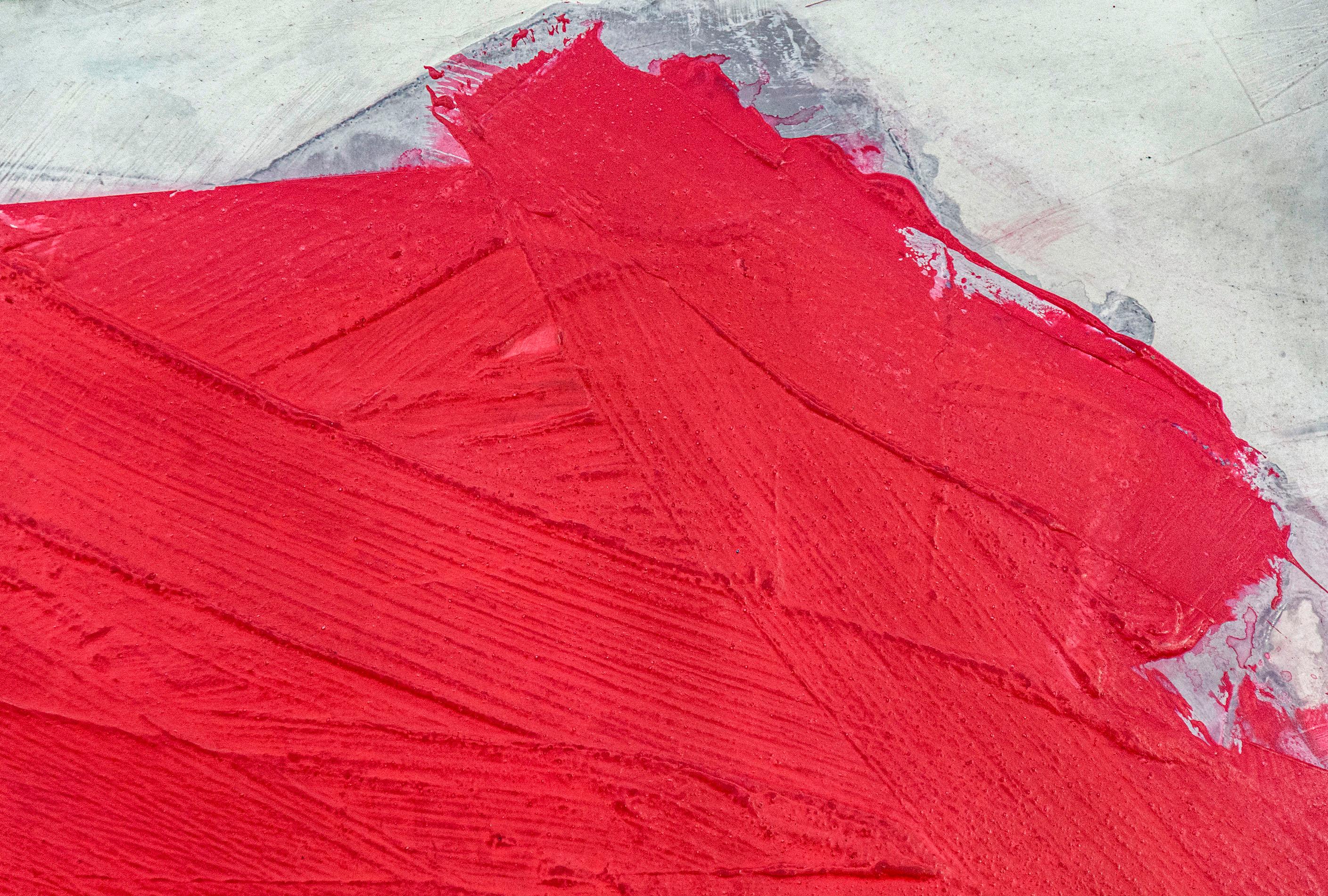 Red #21 - bold, abstract shapes, marble dust, acrylic and wax on canvas For Sale 1