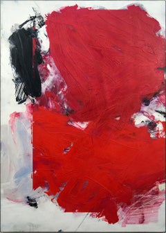 Red #21 - bold, abstract shapes, marble dust, acrylic and wax on canvas