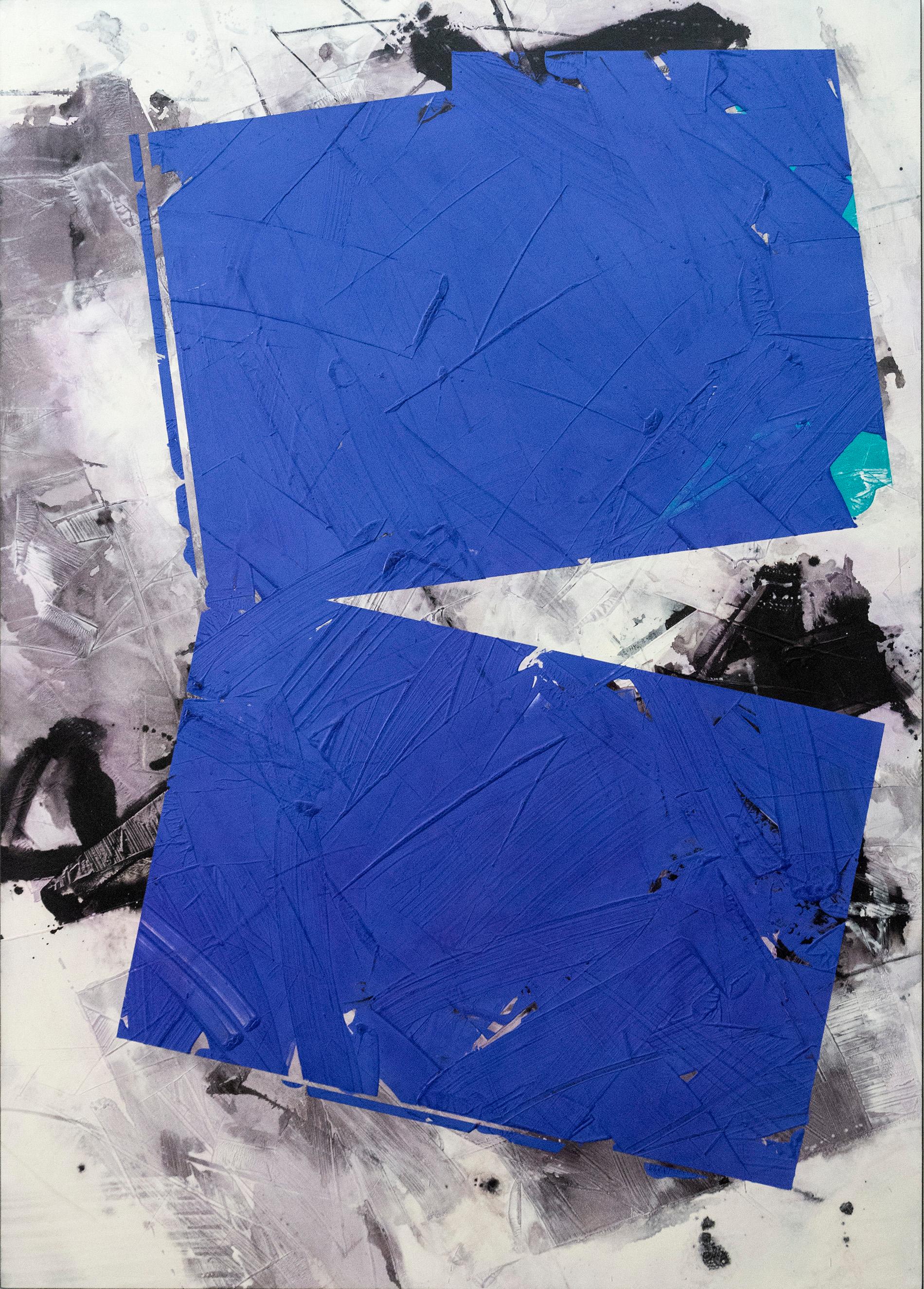 Vivid Blue No 31 - bold, abstract shapes, marble dust, acrylic and wax on canvas - Painting by Ivo Stoyanov