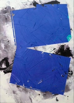 Vivid Blue No 31 - kühne, abstrakte Formen, Marmorstaub, Acryl und Wachs auf Leinwand