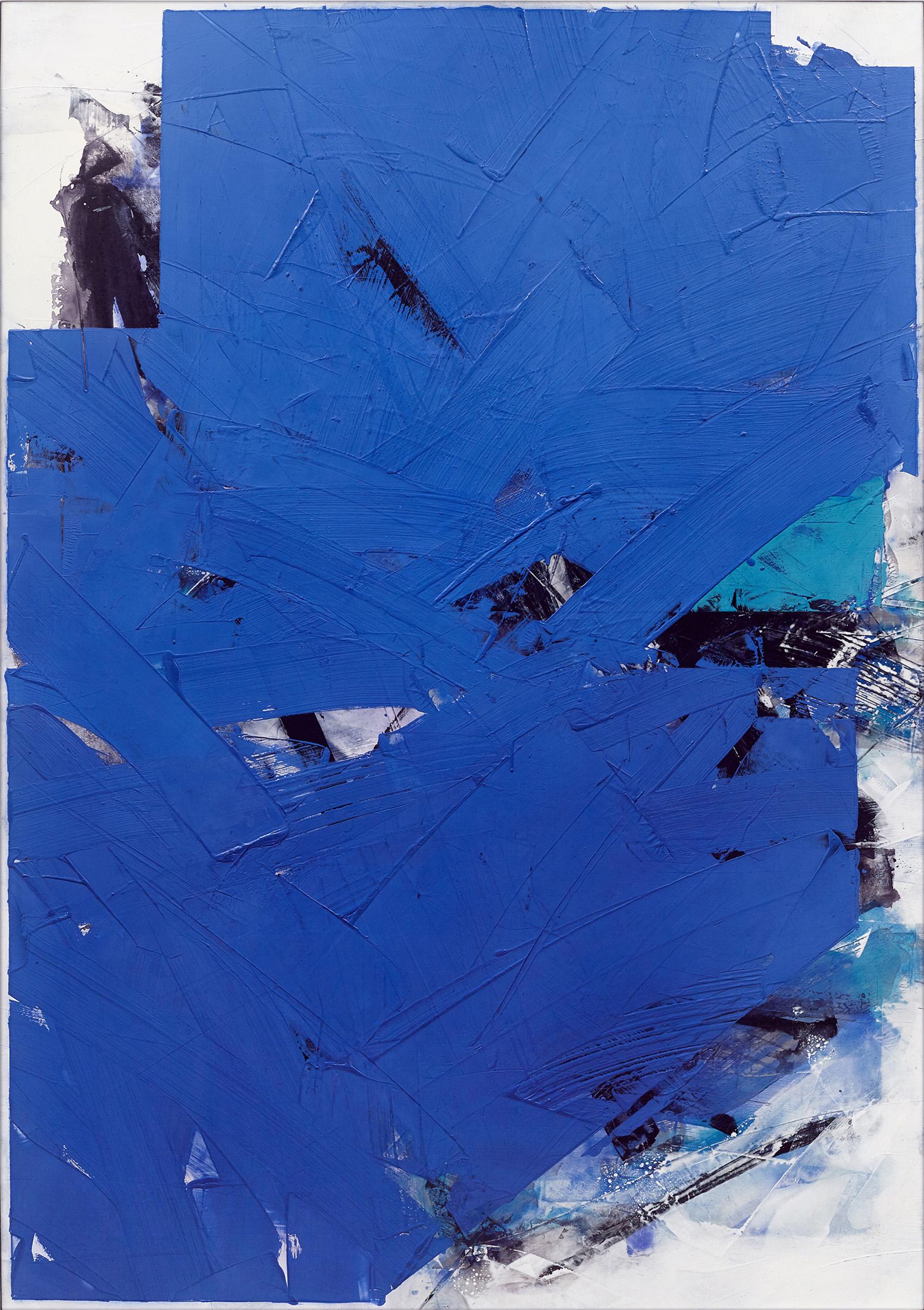 Ivo Stoyanov Abstract Painting - Vivid Blue No 36 - bold, abstract shapes, marble dust, acrylic and wax on canvas