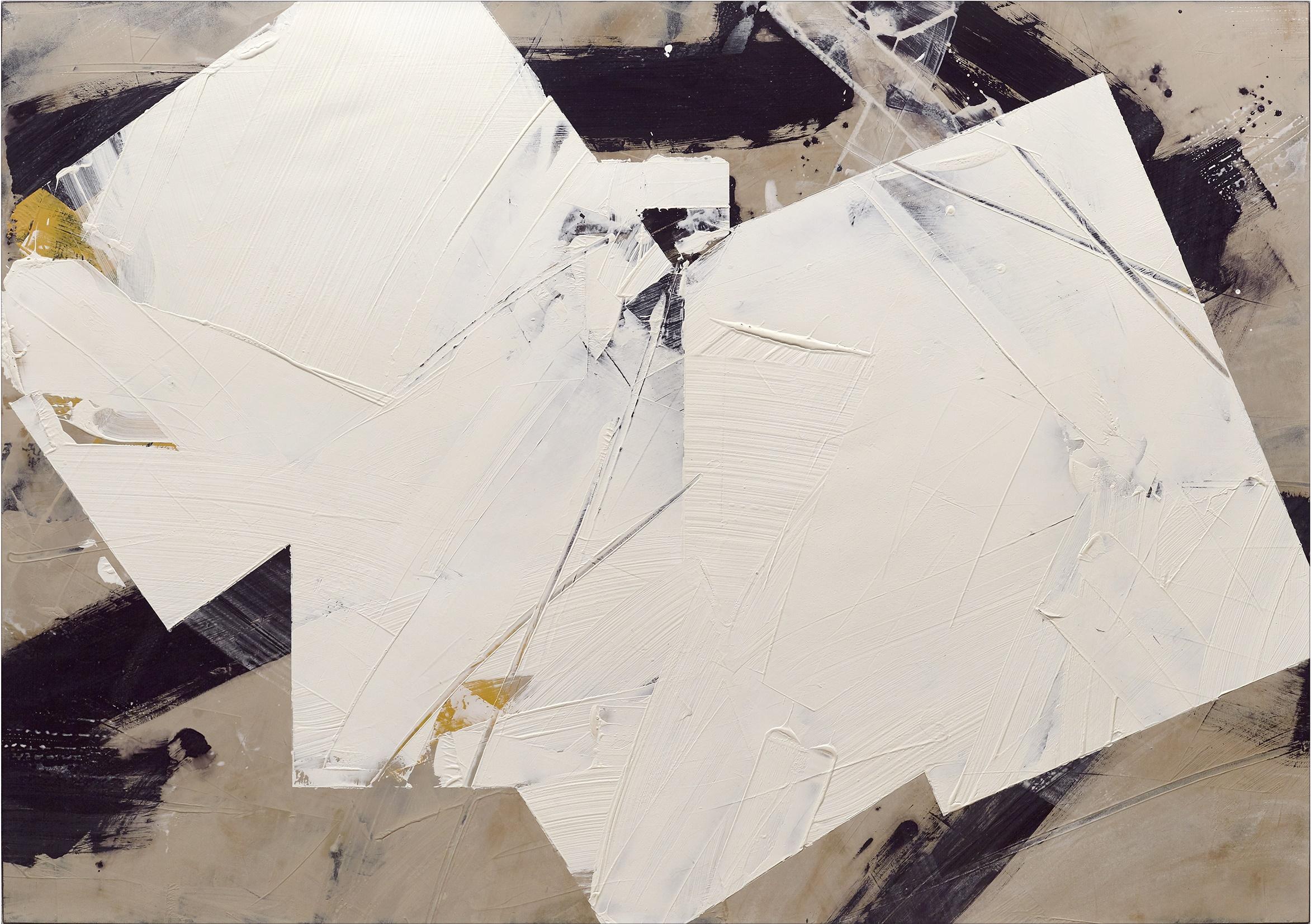 White No 9 - weich, zeitgenössisch, abstrakt, Marmorstaub, Wachs, Acryl auf Leinwand