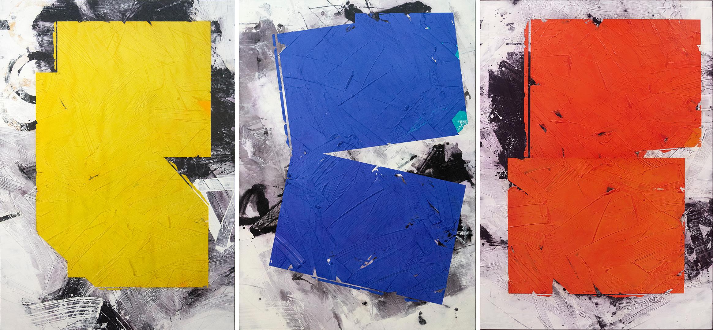 Triptyque jaune, bleu et orange