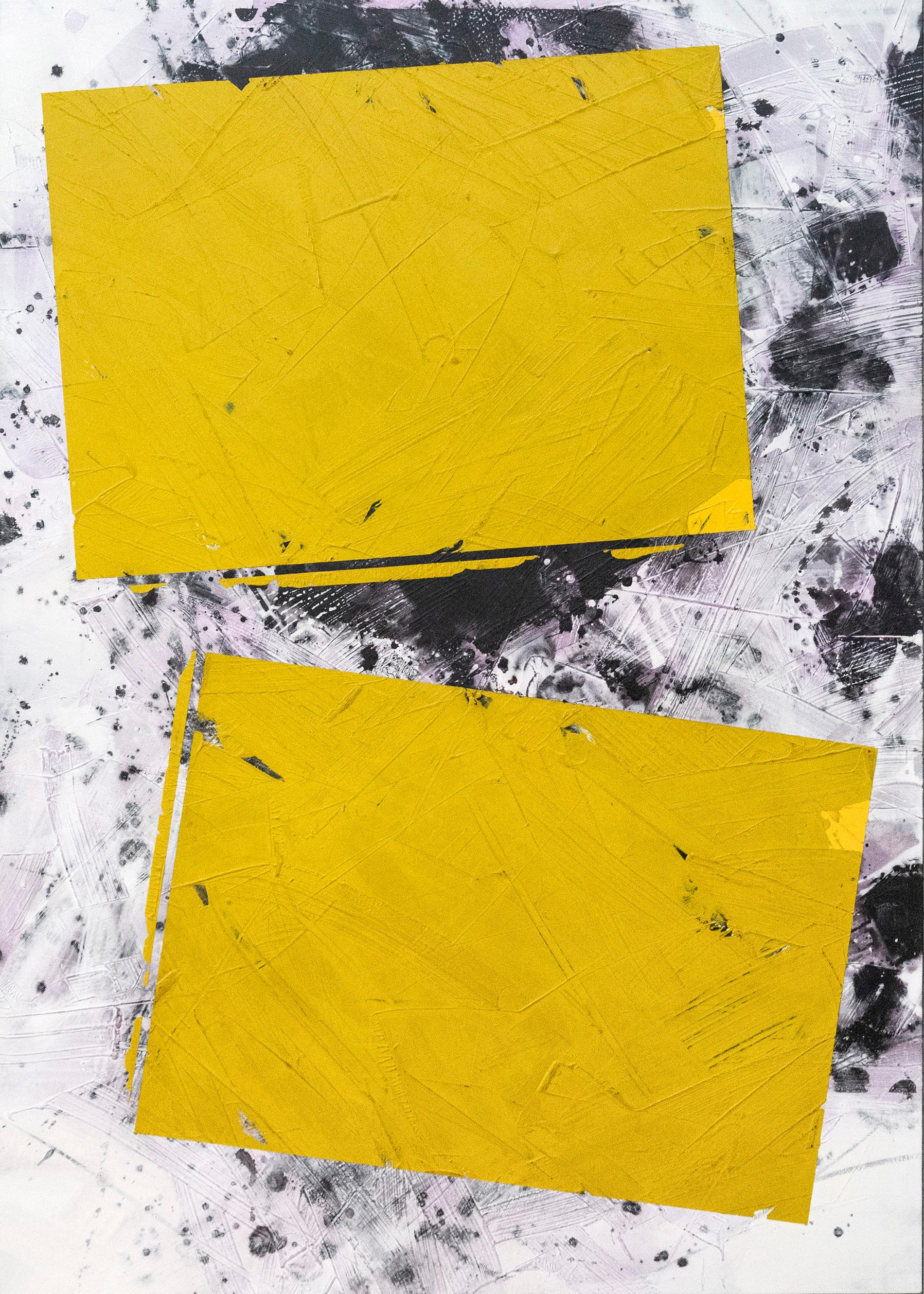 Yellow Green No 9 - bold, abstract shapes, marble dust, acrylic, wax, on canvas - Painting by Ivo Stoyanov