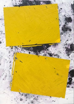 Yellow Green No 9 - kühne, abstrakte Formen, Marmorstaub, Acryl, Wachs, auf Leinwand