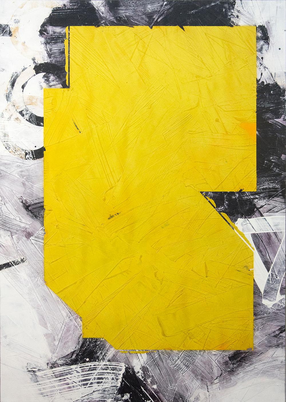 Yellow No 27 - große, kühne abstrakte Formen, Marmorstaub, Acryl, Wachs, auf Leinwand (Zeitgenössisch), Painting, von Ivo Stoyanov