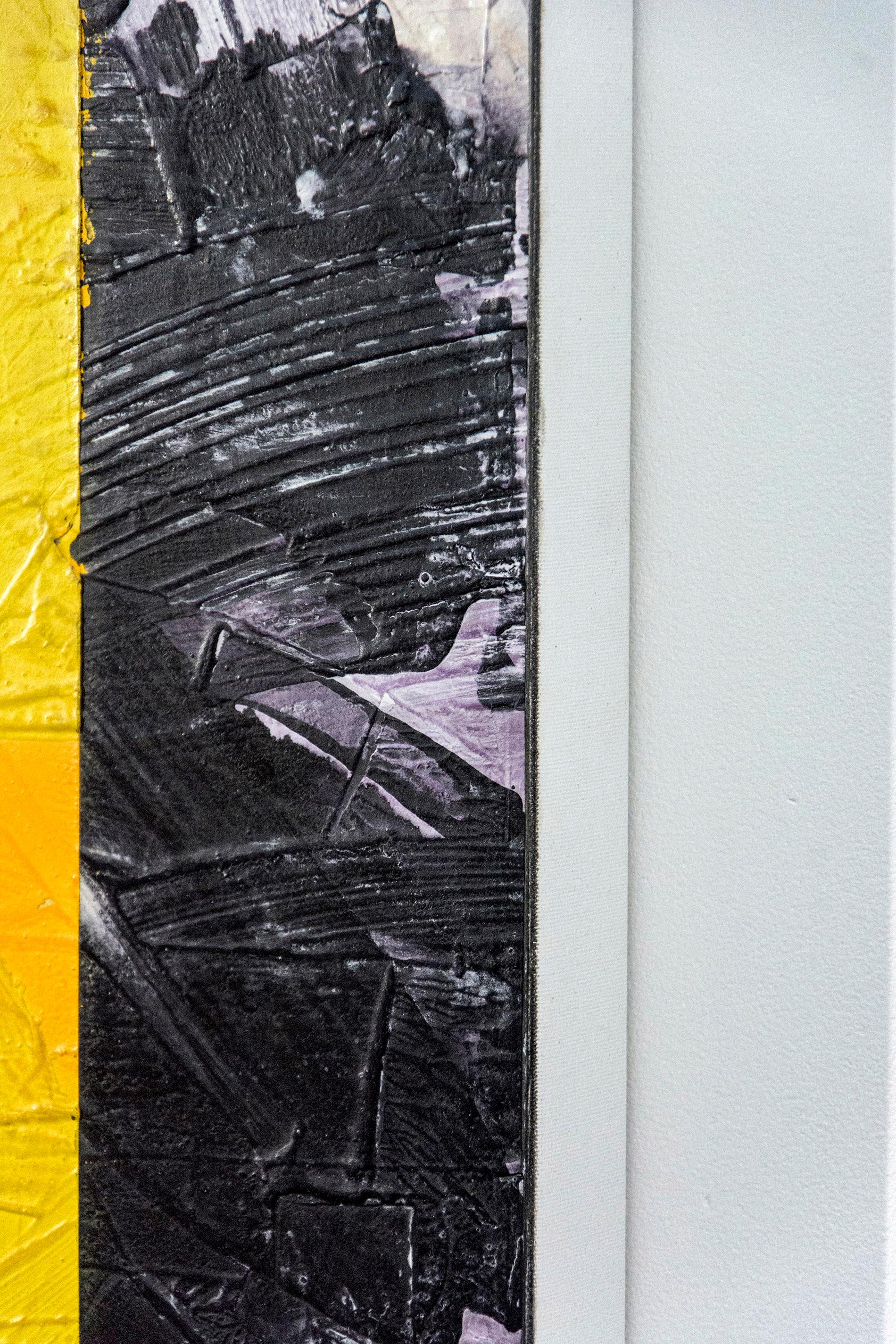 Yellow No 27 - große, kühne abstrakte Formen, Marmorstaub, Acryl, Wachs, auf Leinwand im Angebot 4