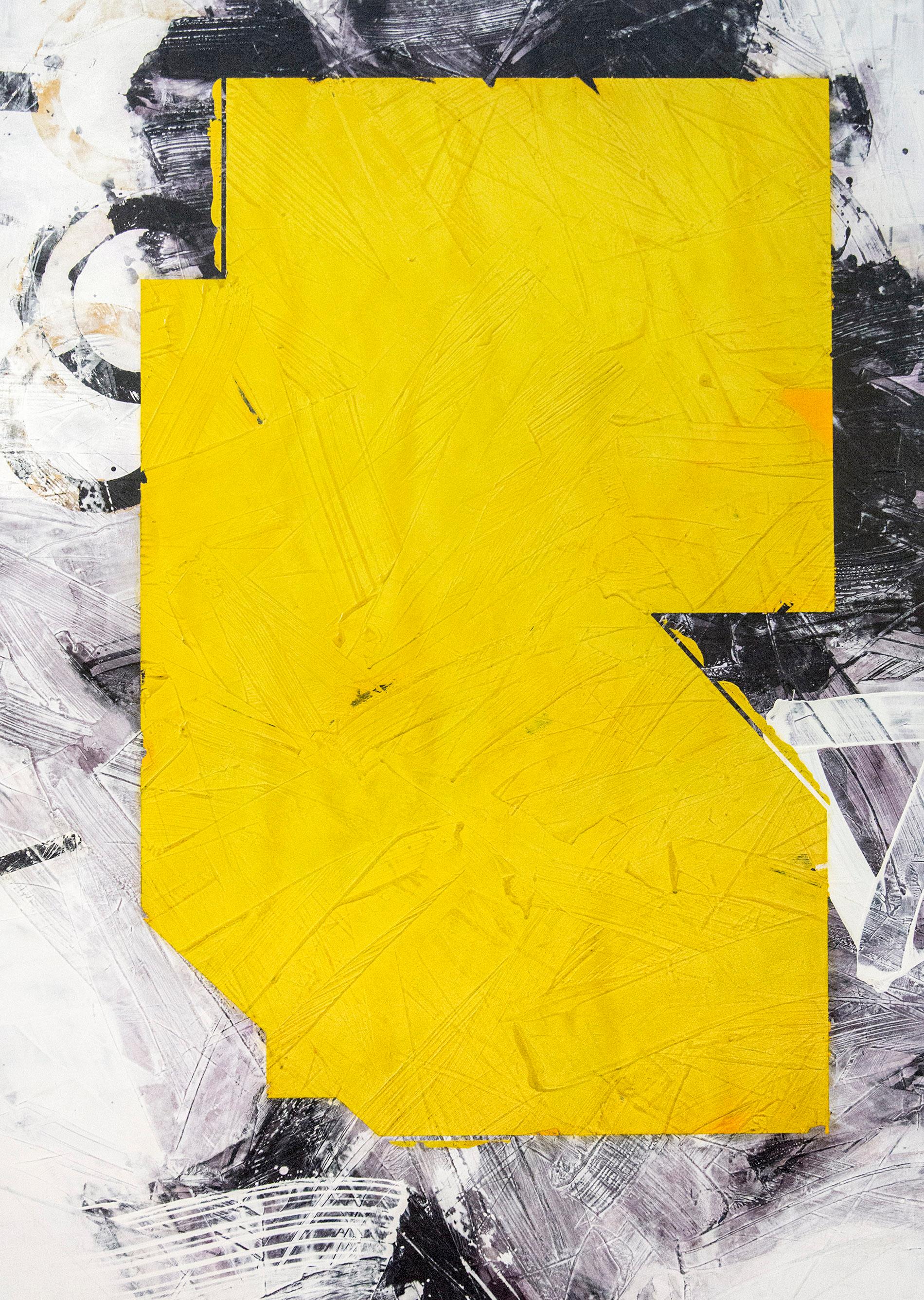 Yellow No 27 - große, kühne abstrakte Formen, Marmorstaub, Acryl, Wachs, auf Leinwand – Painting von Ivo Stoyanov