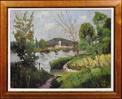 Torcello Laguna de Venecia Italia Enmarcado Pintura al óleo de mediados del siglo XX Ivor Davies
