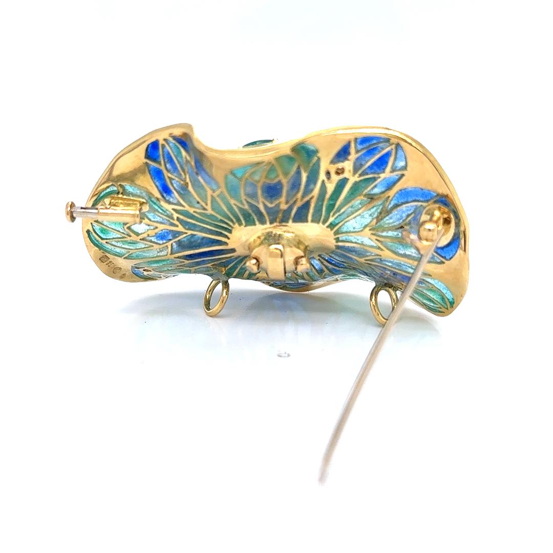 Ivor Gordon Vintage 18Kt Gold Enamel Earrings & Brooch Set Emeralds and Diamonds 1