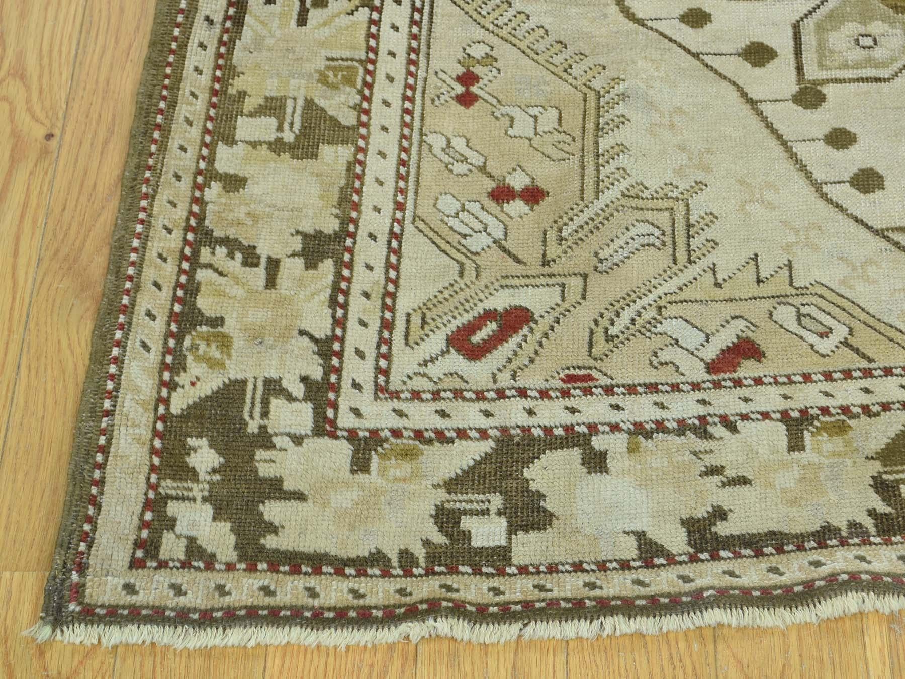Ivory 1900 Antique Caucasian Karabakh Pure Wool Runner Rug For Sale 5