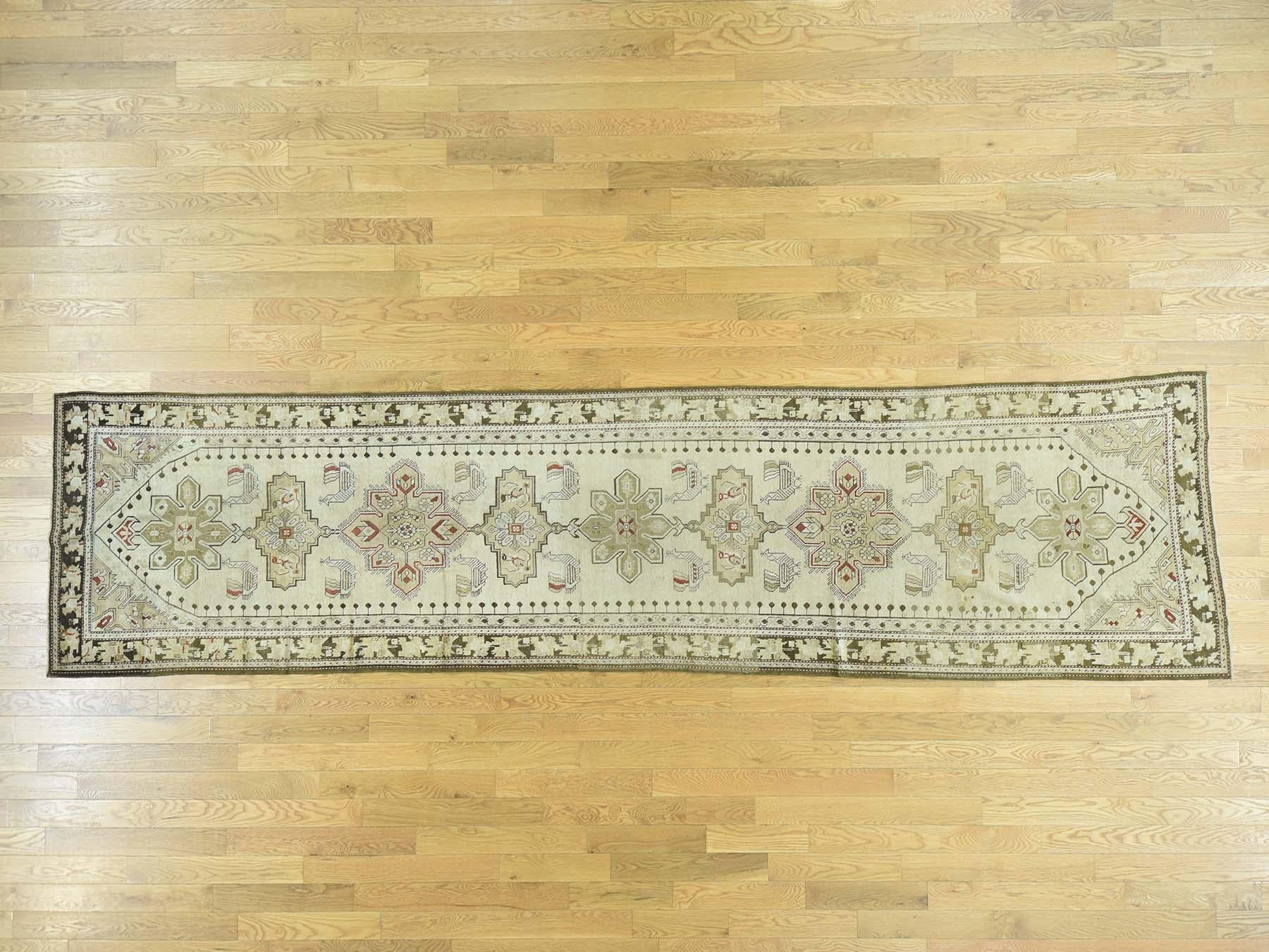 Other Ivory 1900 Antique Caucasian Karabakh Pure Wool Runner Rug For Sale