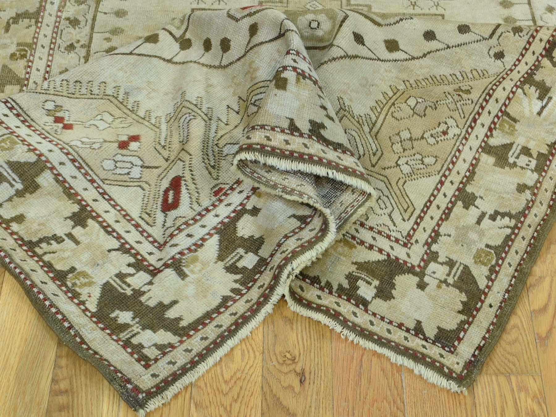 Hand-Knotted Ivory 1900 Antique Caucasian Karabakh Pure Wool Runner Rug For Sale