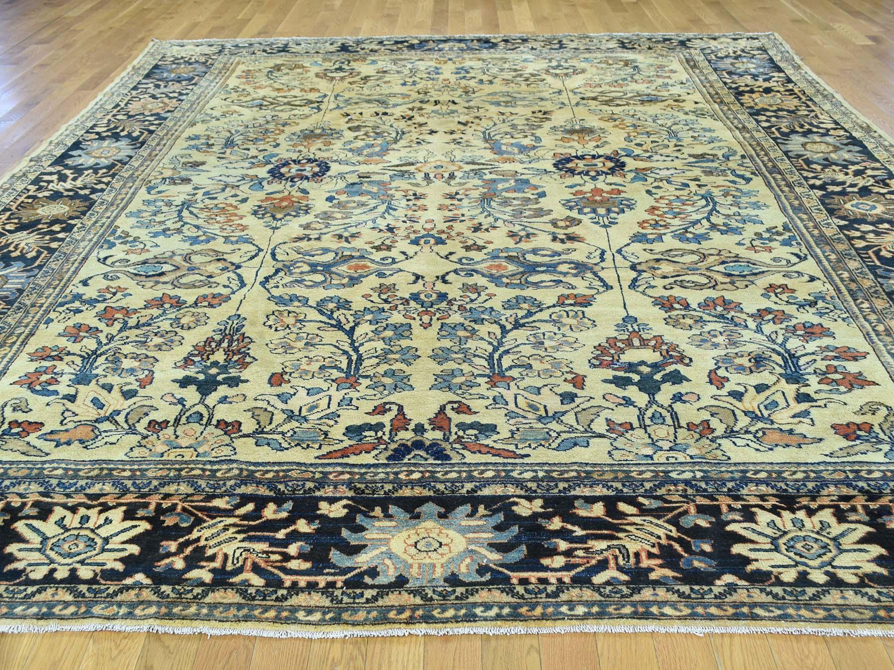 Wool Ivory 1920 Handmade Persian Lilahan Rug, Floral Design For Sale