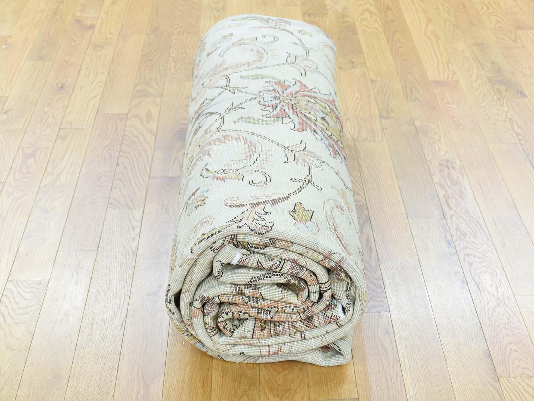Tappeto persiano Tabriz vintage avorio del 1930 annodato a mano in tutto e per tutto in vendita 5