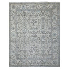 Ivory Afghan Angora Oushak All Over Leaf Design Hand Knotted Wool Rug 8'1" x 10'