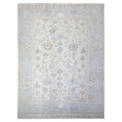 Alfombra afgana marfil de angora oushak anudada a mano con pura lana de gran tamaño 12'2" x 16'