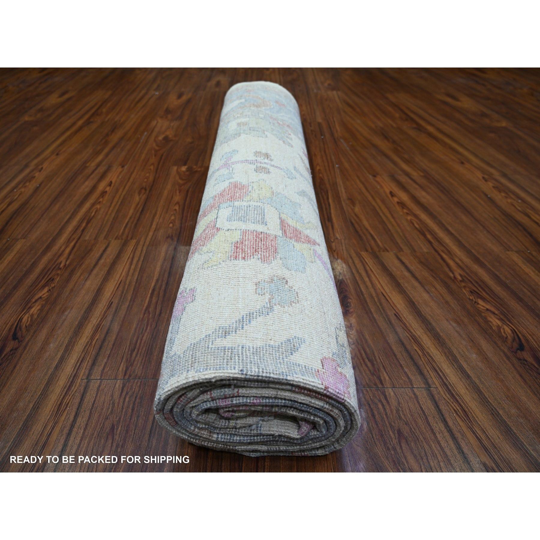Alfombra Oriental Marfil Afgana Angora Oushak Lana Natural Anudada a Mano 8'10