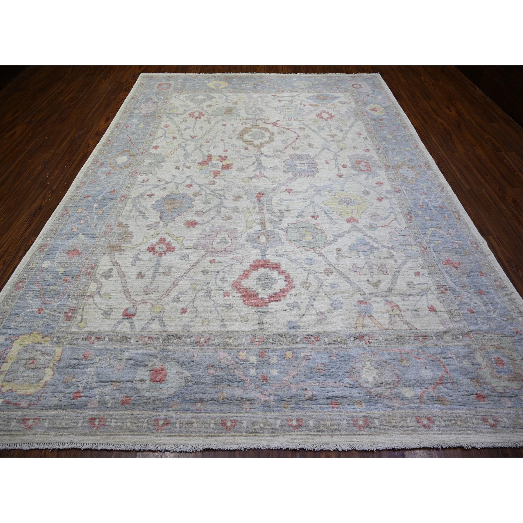 Alfombra Oriental Marfil Afgana Angora Oushak Lana Natural Anudada a Mano 8'10