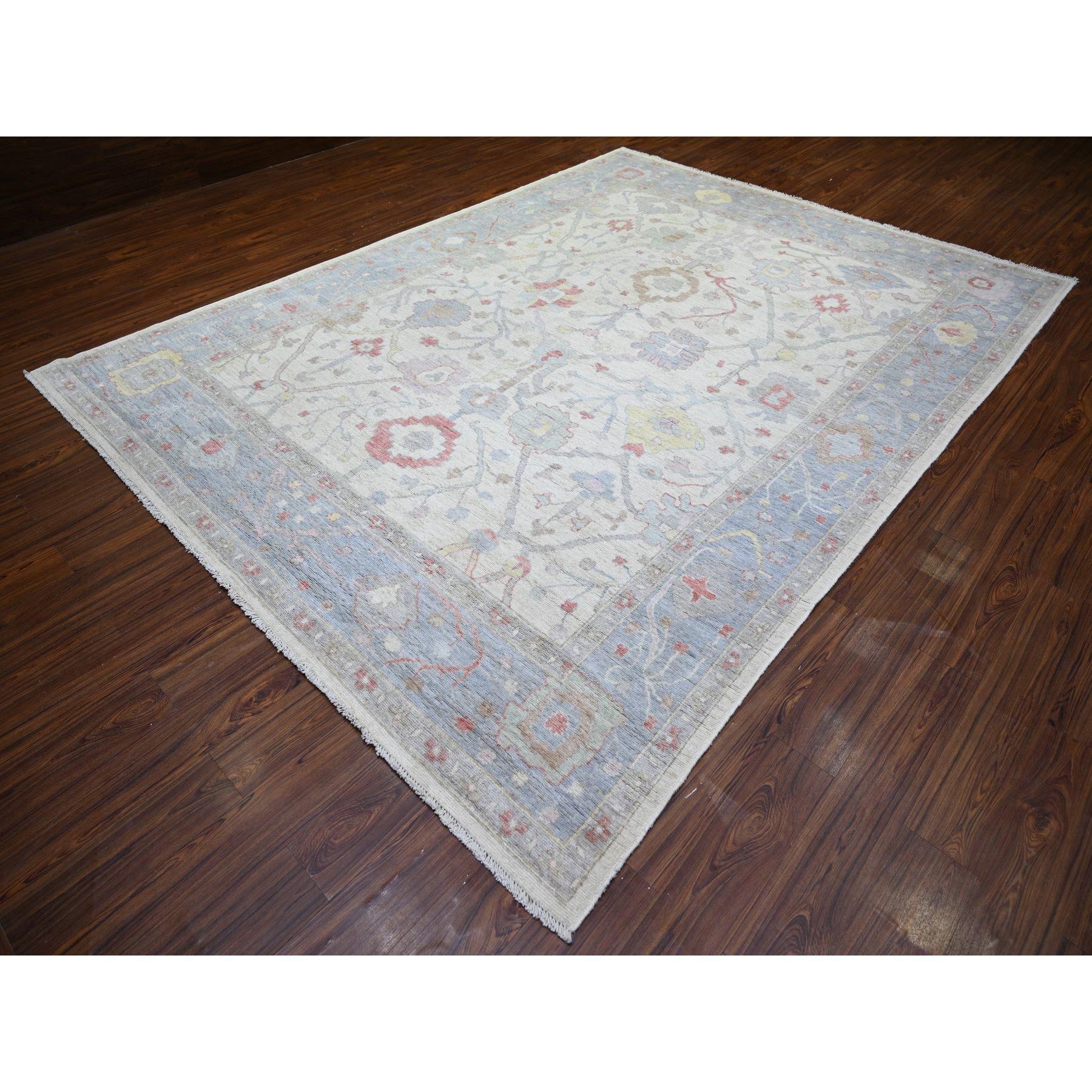 Alfombra Oriental Marfil Afgana Angora Oushak Lana Natural Anudada a Mano 8'10