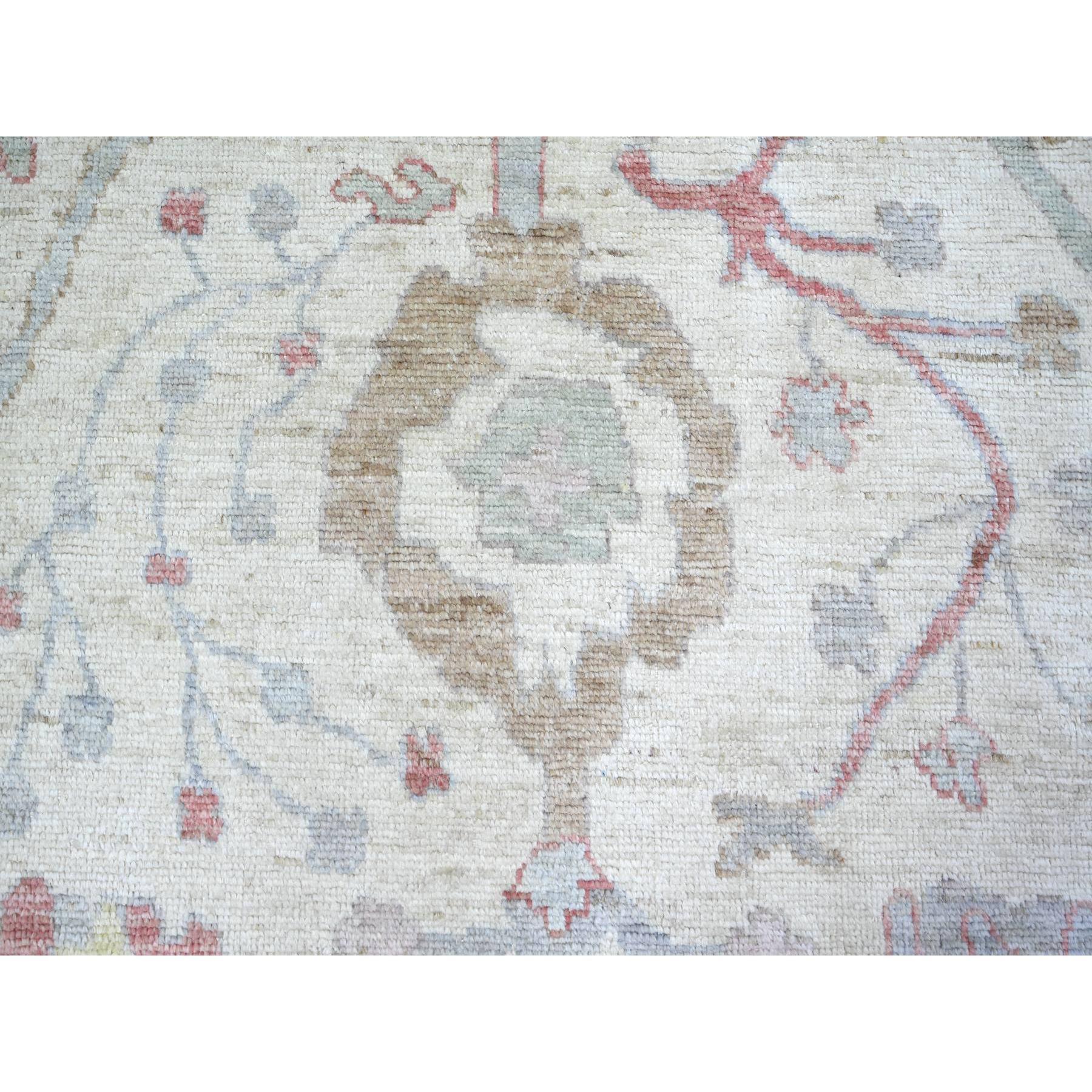 Alfombra Oriental Marfil Afgana Angora Oushak Lana Natural Anudada a Mano 8'10