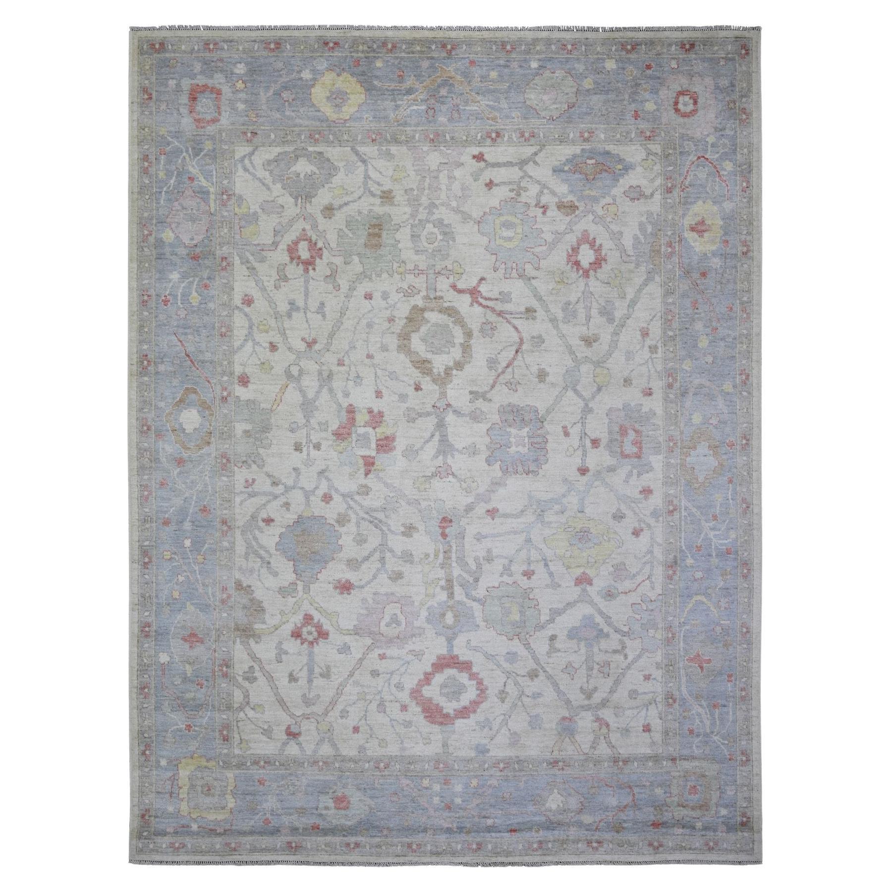 Ivory Afghan Angora Oushak Natural Wool Hand Knotted Oriental Rug 8'10" x 11'8"