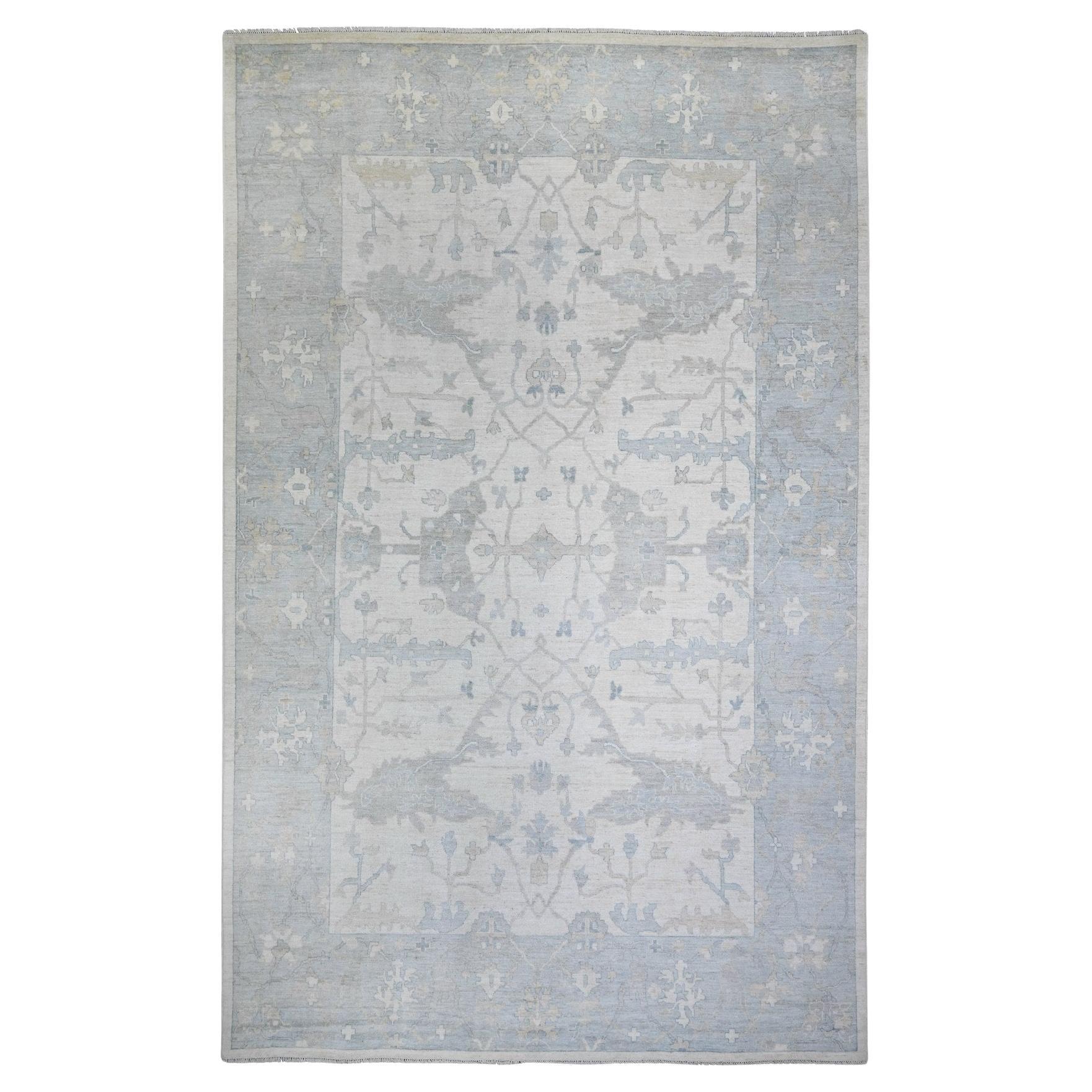Ivory Afghan Angora Oushak Pure Wool Hand Knotted Oversized Rug 10'0" x 15'10"