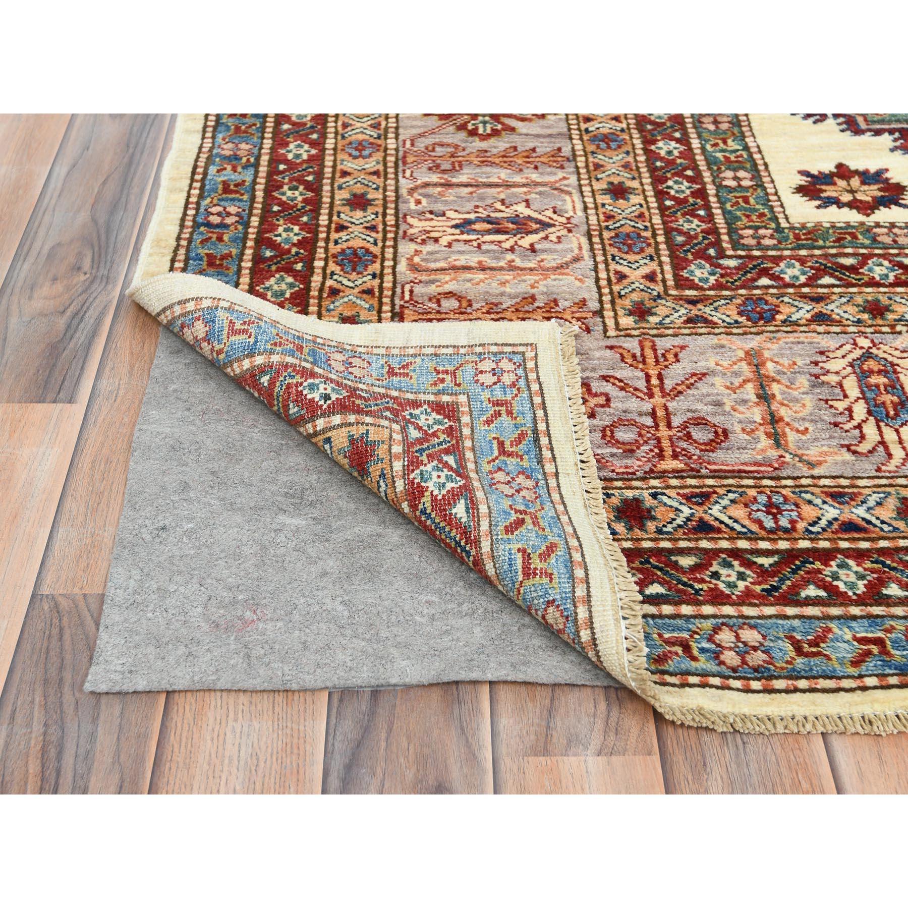 Handgeknüpfter orientalischer Teppich aus natürlicher Wolle aus Afghan Super Kazak in Elfenbein 9'3