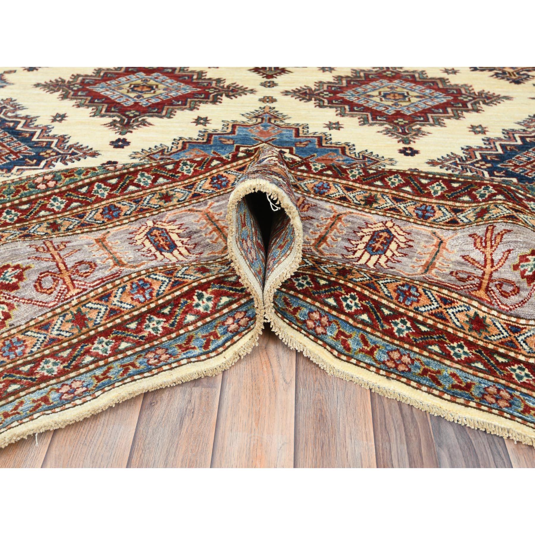 Handgeknüpfter orientalischer Teppich aus natürlicher Wolle aus Afghan Super Kazak in Elfenbein 9'3