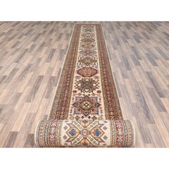 Ivory Afghan Super Kazak Soft Wool Hand Knotted XL Runner Rug 2'9" x 35'8"