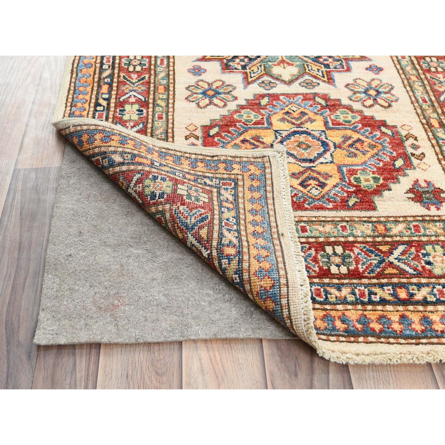 Hand-Knotted Ivory Afghan Super Kazak Soft Wool Hand Knotted XL Runner Rug 2'9