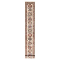 Alfombra afgana marfil Super Kazak de lana suave anudada a mano Alfombra XL 2'9" x 35'8