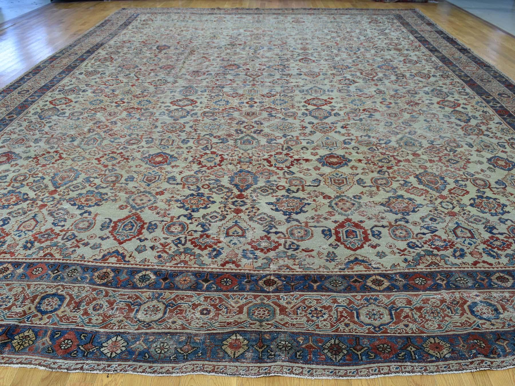 Late 19th Century Ivory All-Over Design 1880 Antique Handmade Persian Mahal Rug