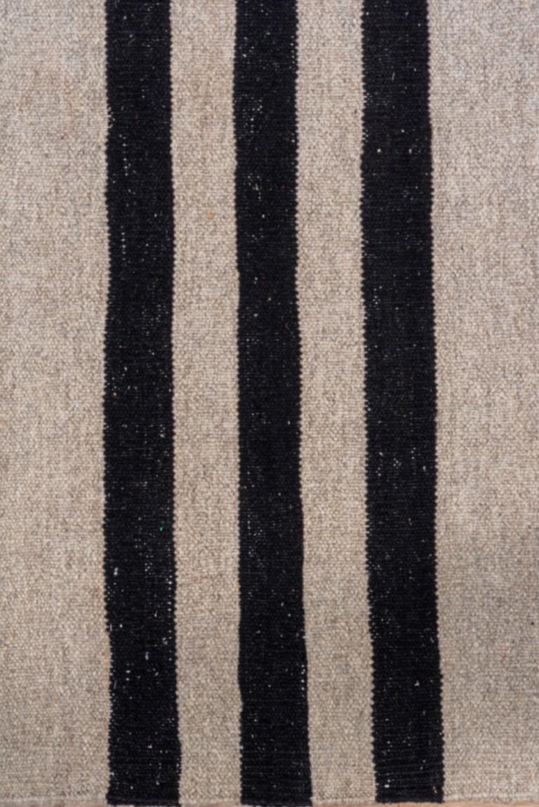 Late 20th Century Ivory and Black Striped Kilim